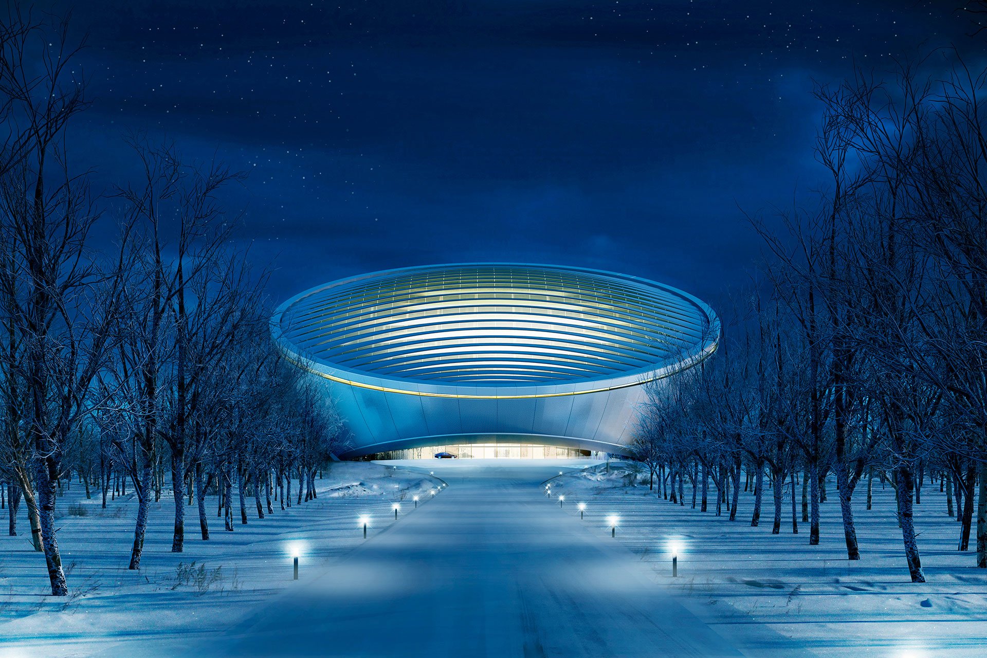 Library of Kazakhstan night OVI architectural lighting design