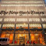 New York Time building night entrance