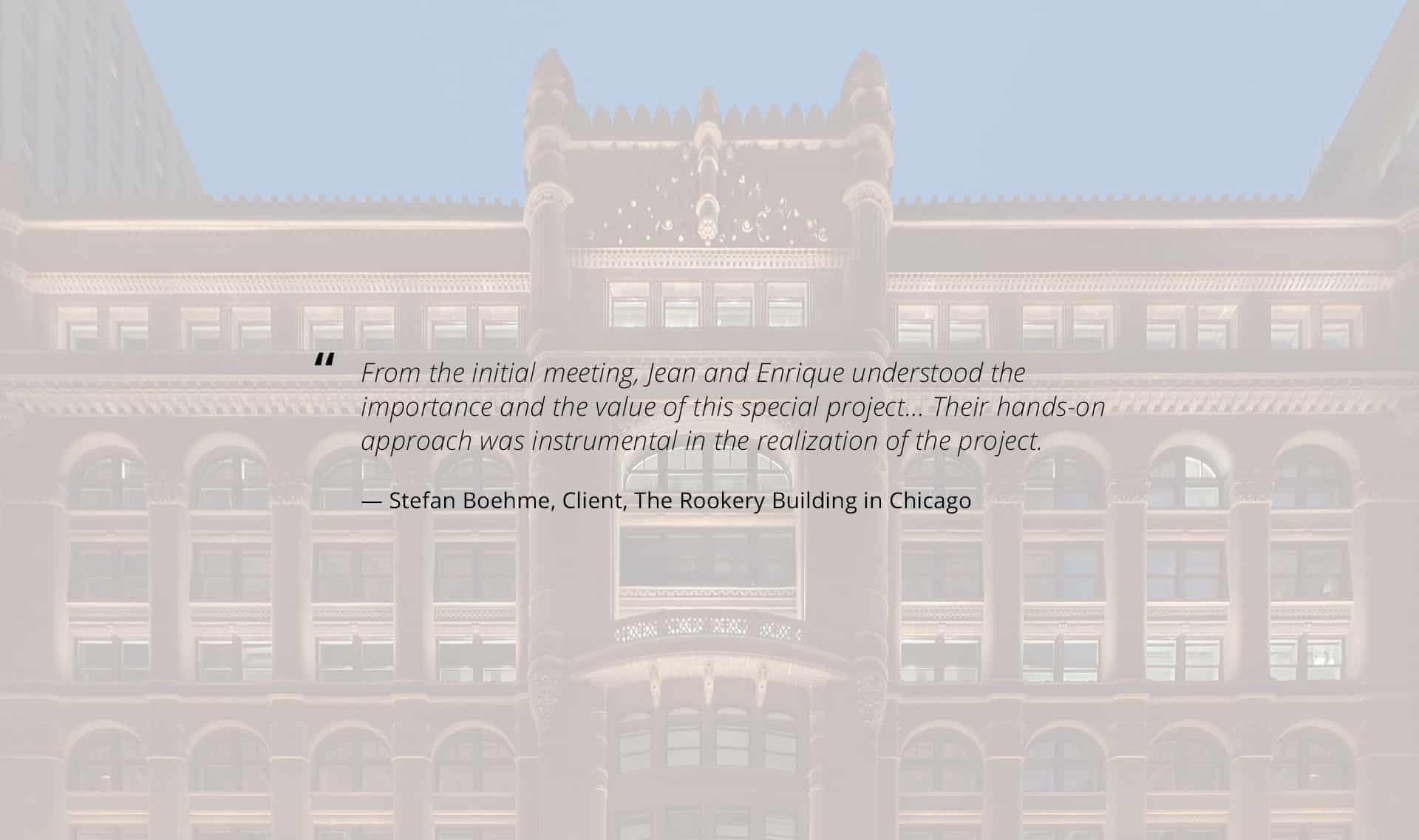 Testimonial by Stefan Boehme the client from The Rookery Building about OVI. Testimonial by Stefan Boehme the client from The Rookery Building about OVI.